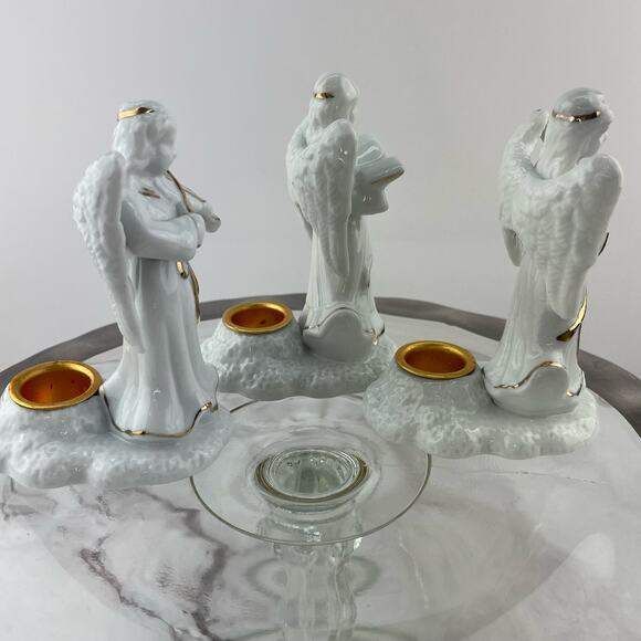 Christmas On Mainstreet Porcelain Angel Candleholders Set of 3 Musical Angels - Picture 9 of 14